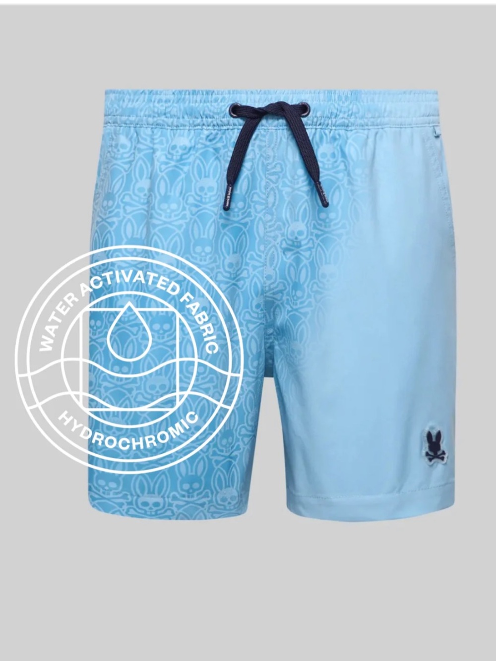 Psycho Bunny Kids Hydrochromic Printed Light Blue Swim Shorts with Navy 5/6 XS